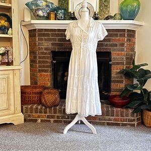 Vintage White Button-Down Maxi Dress